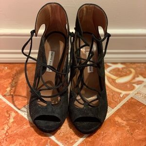 Tabitha Simmons black suede lace up heels 37.5